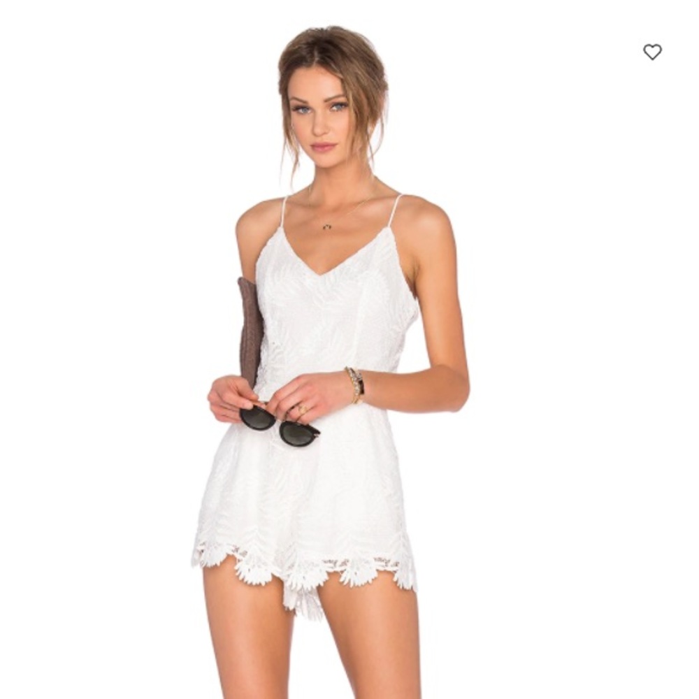 Lovers + Friends white lace romper